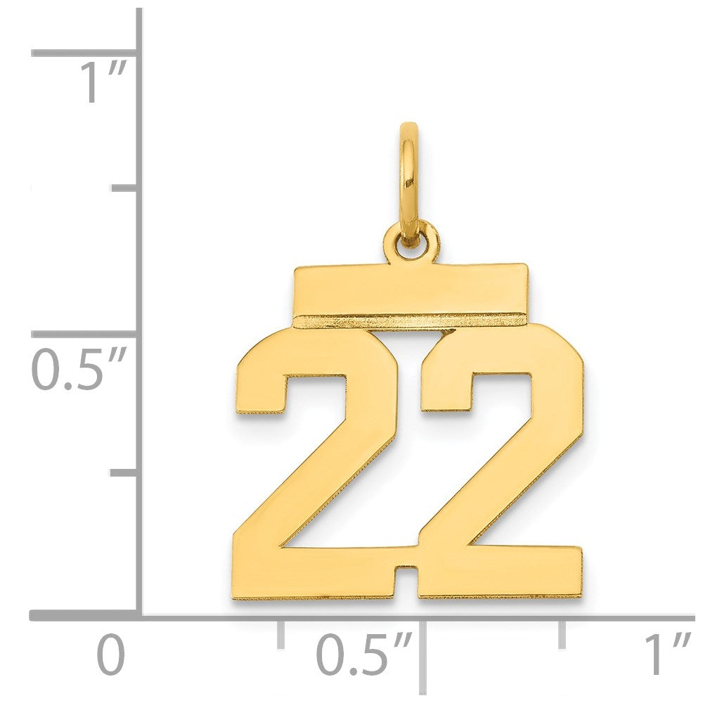 14K Gelbgold Kleiner Polierter Zahl-22-Charm