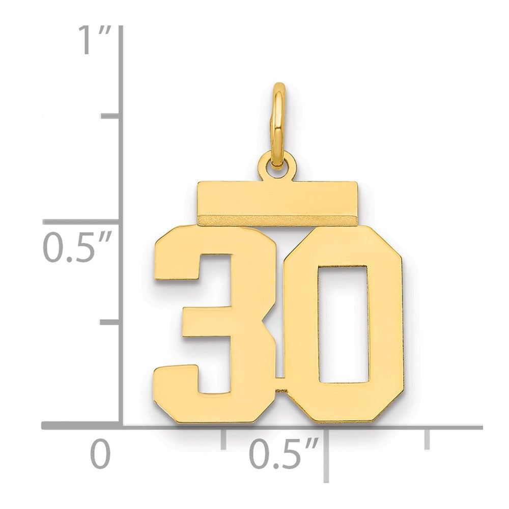 14K Gelbgold Kleiner Polierter Charm mit Zahl 30