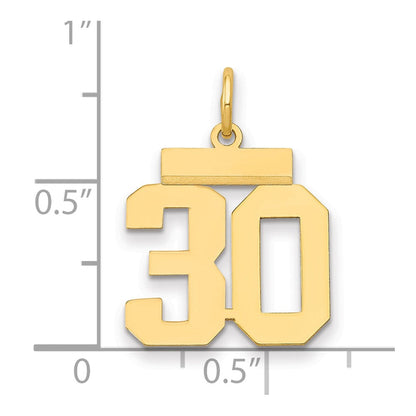 14K Gelbgold Kleiner Polierter Charm mit Zahl 30