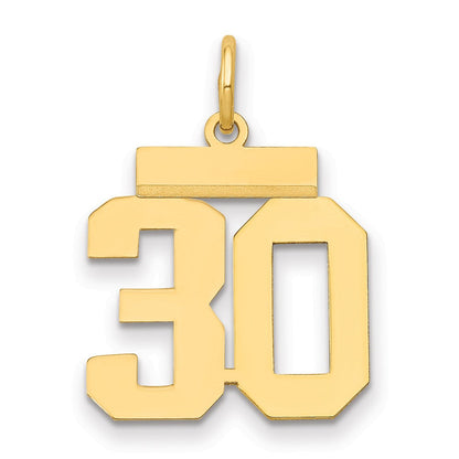 14K Gelbgold Kleiner Polierter Charm mit Zahl 30