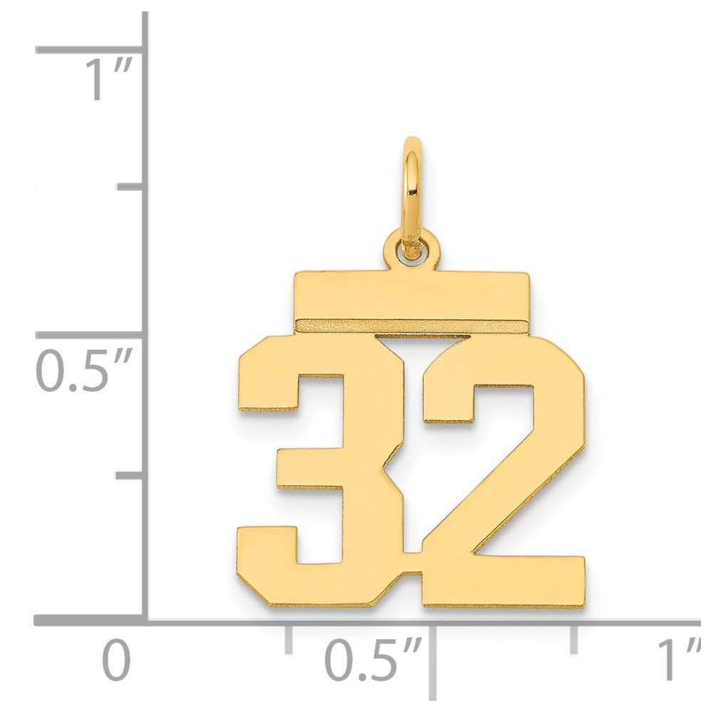 14K Gelbgold Kleiner Polierter Charm „Zahl 32“