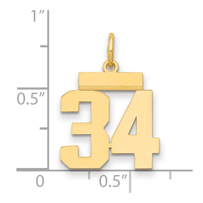 14K Gelbgold Kleiner Polierter Charm mit Zahl 34