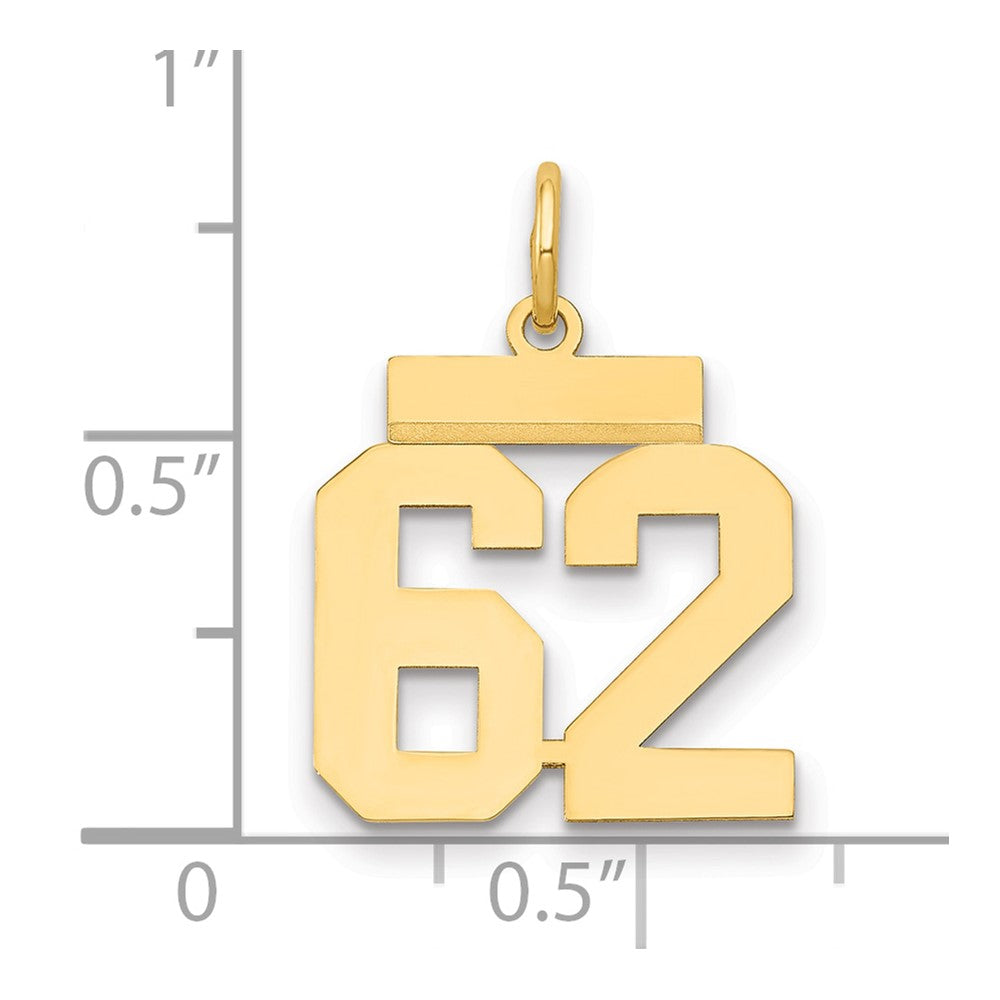 14K Gelbgold Kleiner Polierter Charm „Zahl 62“
