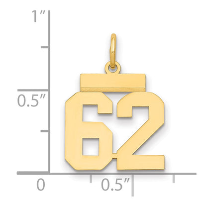 14K Gelbgold Kleiner Polierter Charm „Zahl 62“