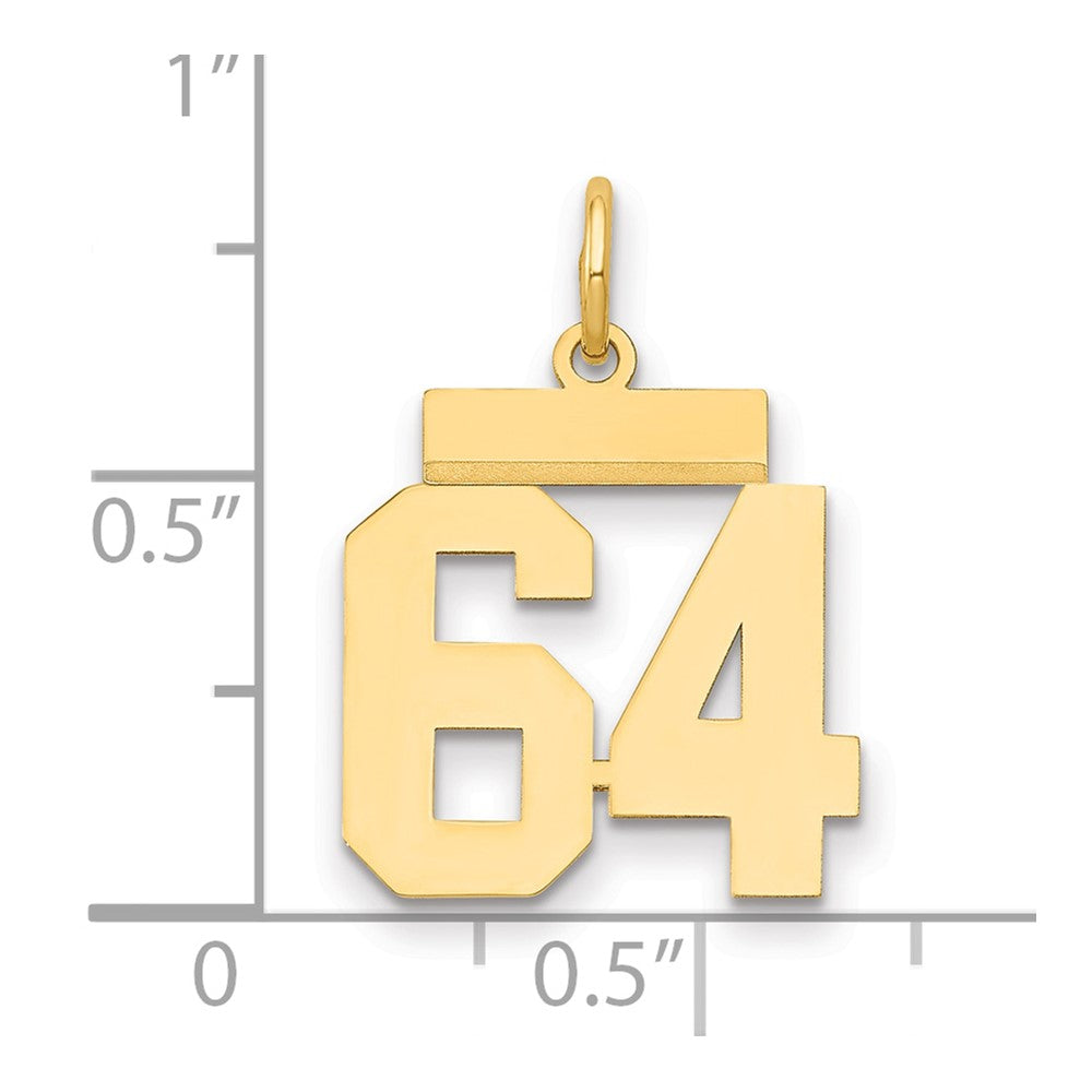 14K Gelbgold kleiner polierter Zahlen-Charm „64
