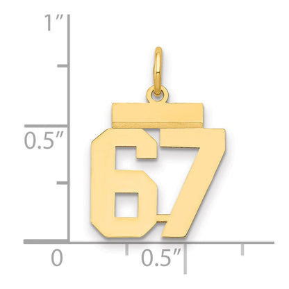 14K Gelbgold Kleiner Polierter Charm „Zahl 67“