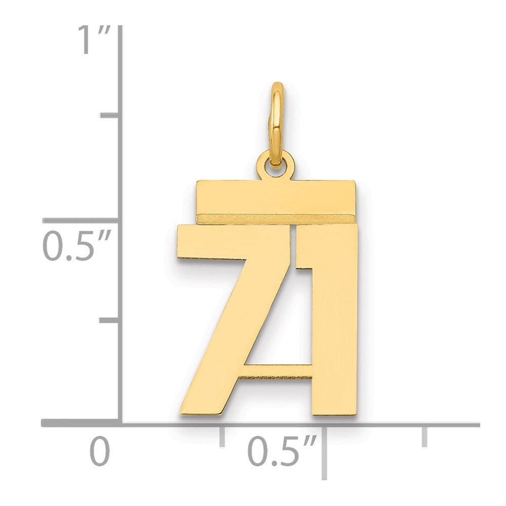 14K Gelbgold Klein Poliert Zahl 71 Charm