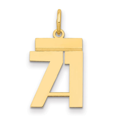 14K Gelbgold Klein Poliert Zahl 71 Charm