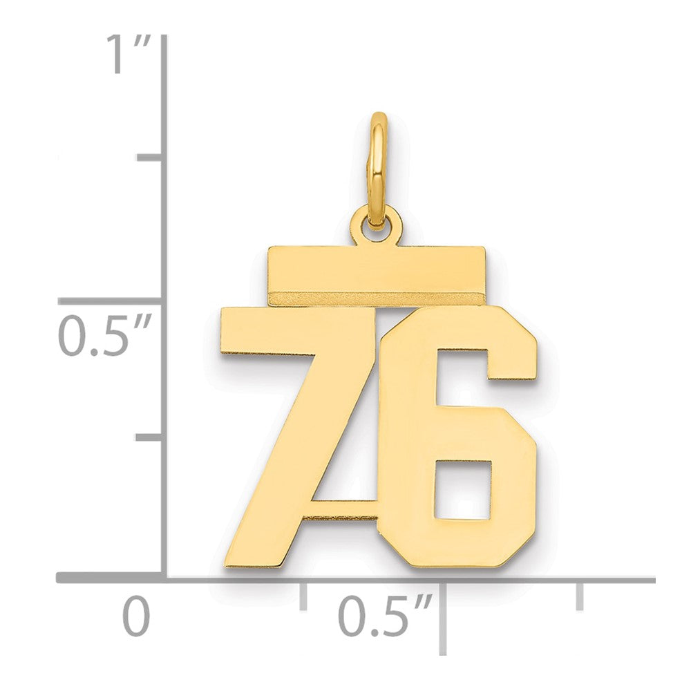 14K Gelbgold Kleiner Polierter Charm Zahl 76