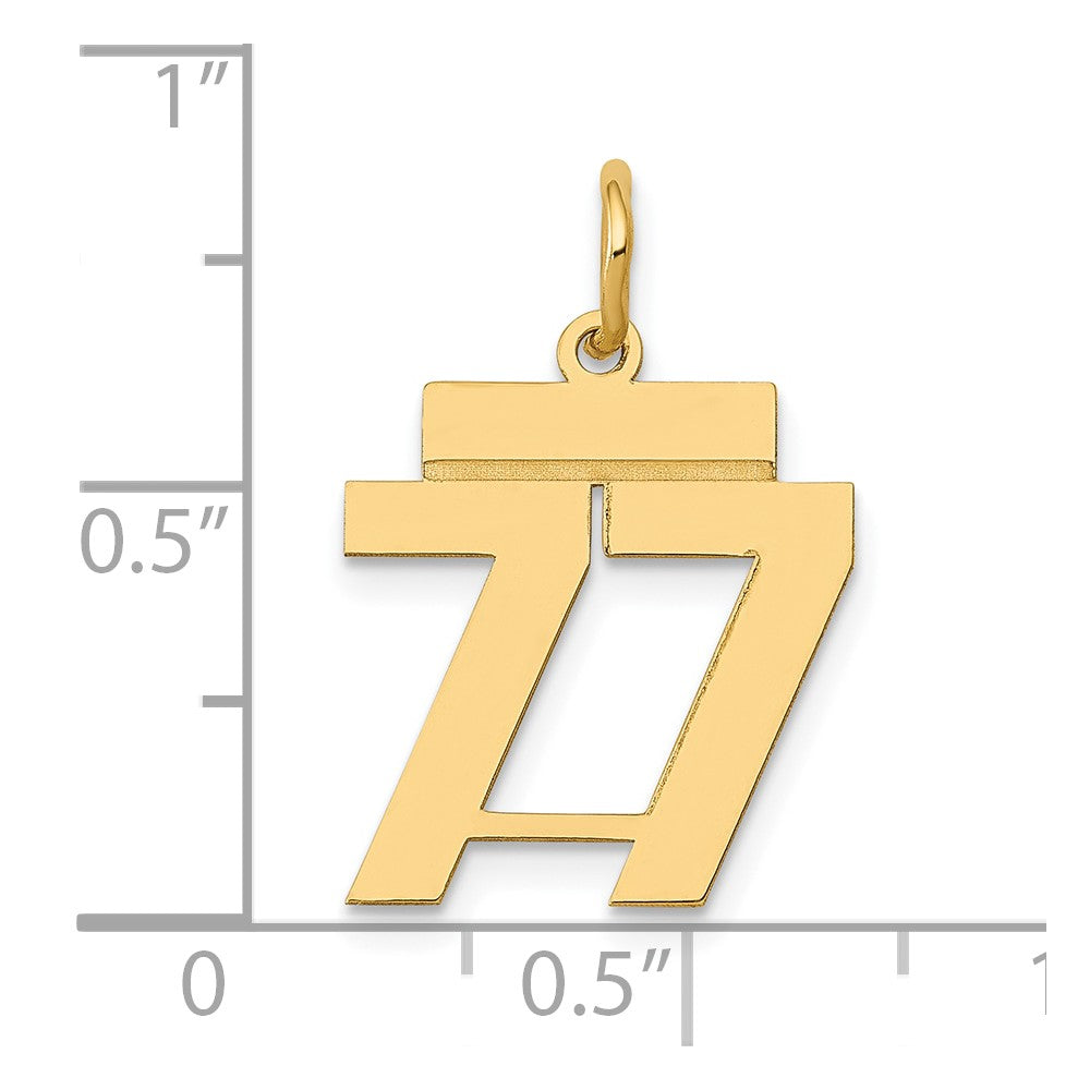 14K Gelbgold Klein Poliert Zahl 77 Charm