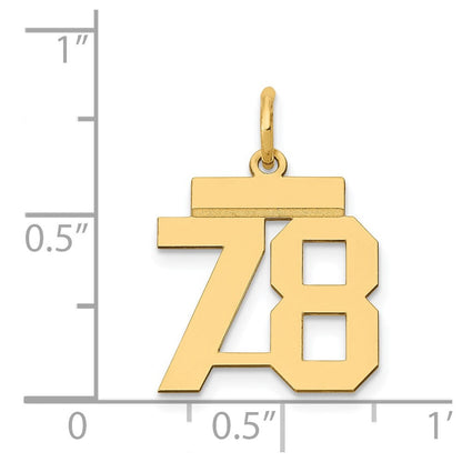 14K Gelbgold Kleiner Polierter Zahlenanhänger „78" Charm