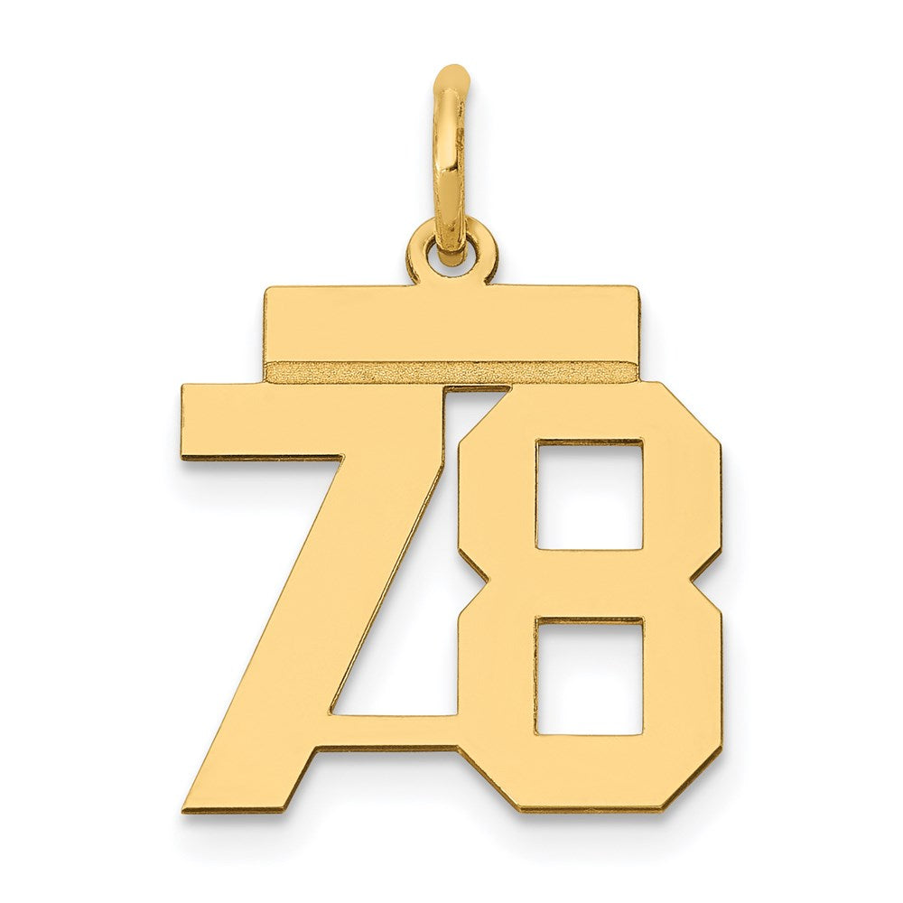 14K Gelbgold Kleiner Polierter Zahlenanhänger „78" Charm