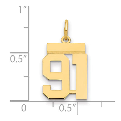 14K Gelbgold Kleiner Polierter Charm „Nummer 91“