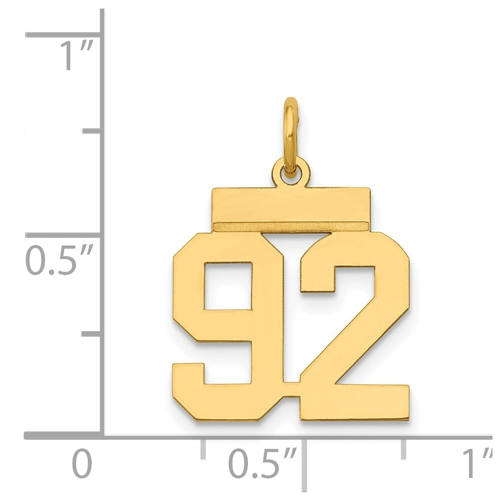 14K Gelbgold Kleiner Polierter Zahlen-Charm „92“