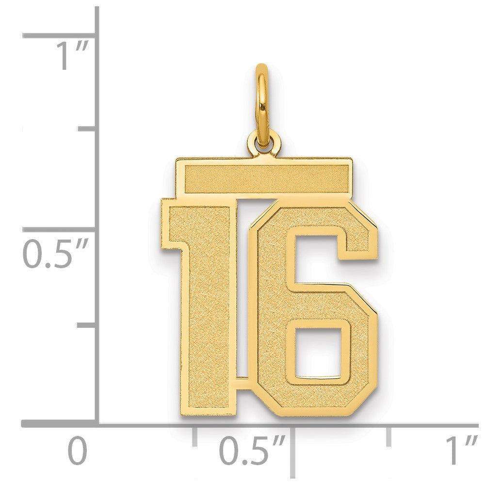 10K Gelbgold Mittel Satiniert Zahl 16 Charm
