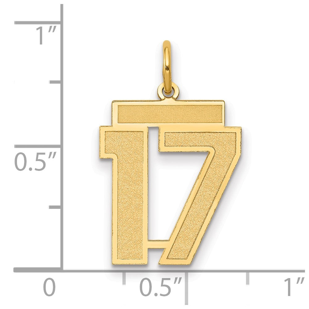 14K Gelbgold Mittel Satiniert Zahl 17 Charm