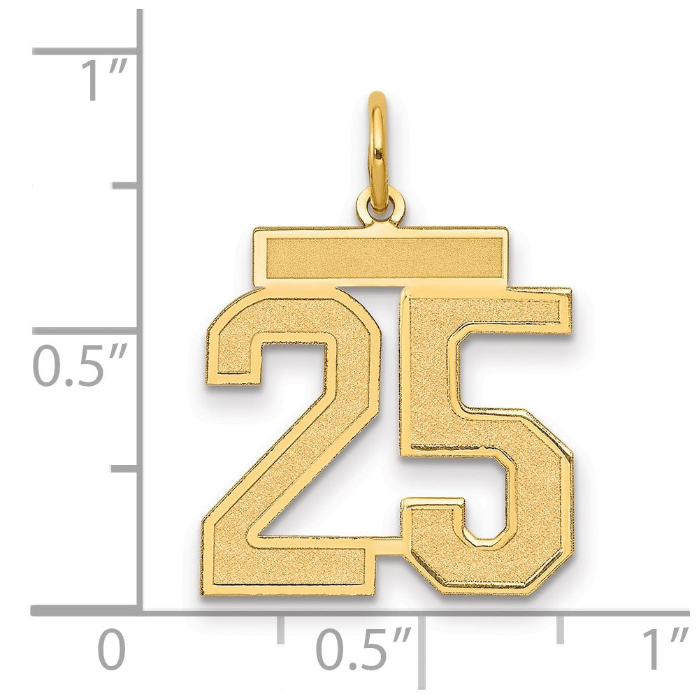 14K Gelbgold Mittel Satiniert Zahl 25 Charm