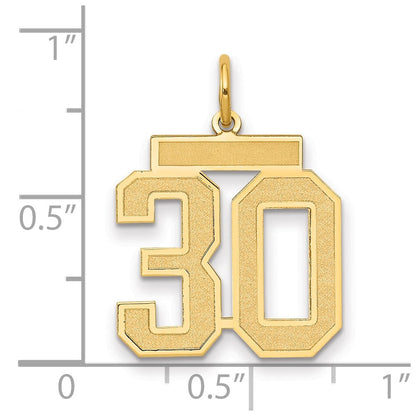 14K Gelbgold Mittel Satiniert Zahl 30 Charm