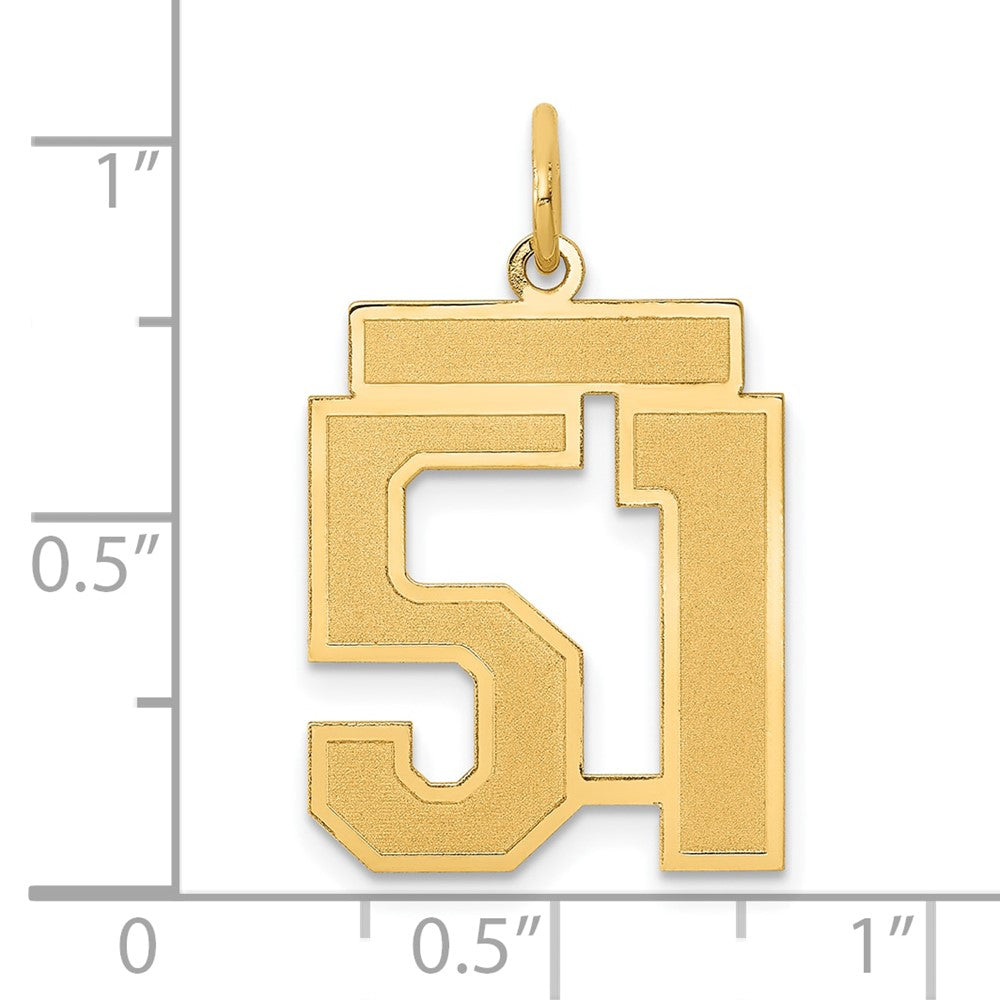 14K Gelbgold Mittel Satiniert Zahl 51 Charm