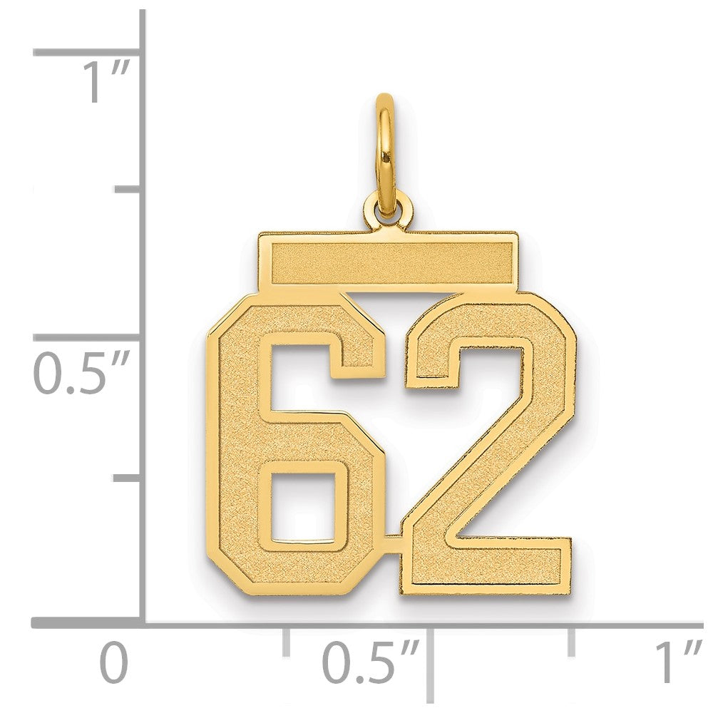 14K Gelbgold Mittel Satiniert Zahl 62 Charm