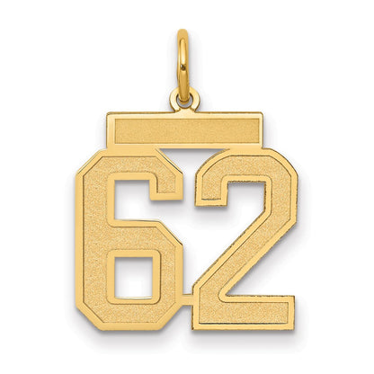 14K Gelbgold Mittel Satiniert Zahl 62 Charm