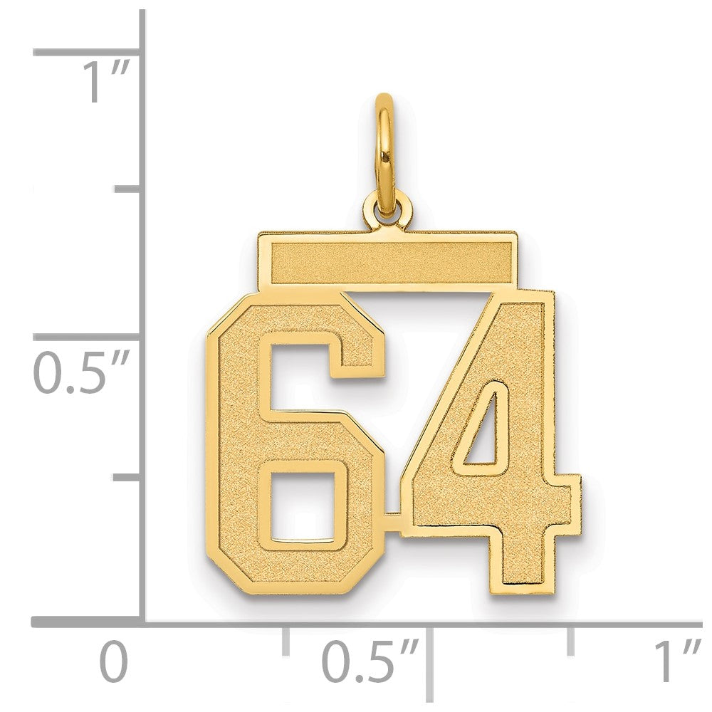 14K Gelbgold Mittel Satiniert Zahl 64 Charm