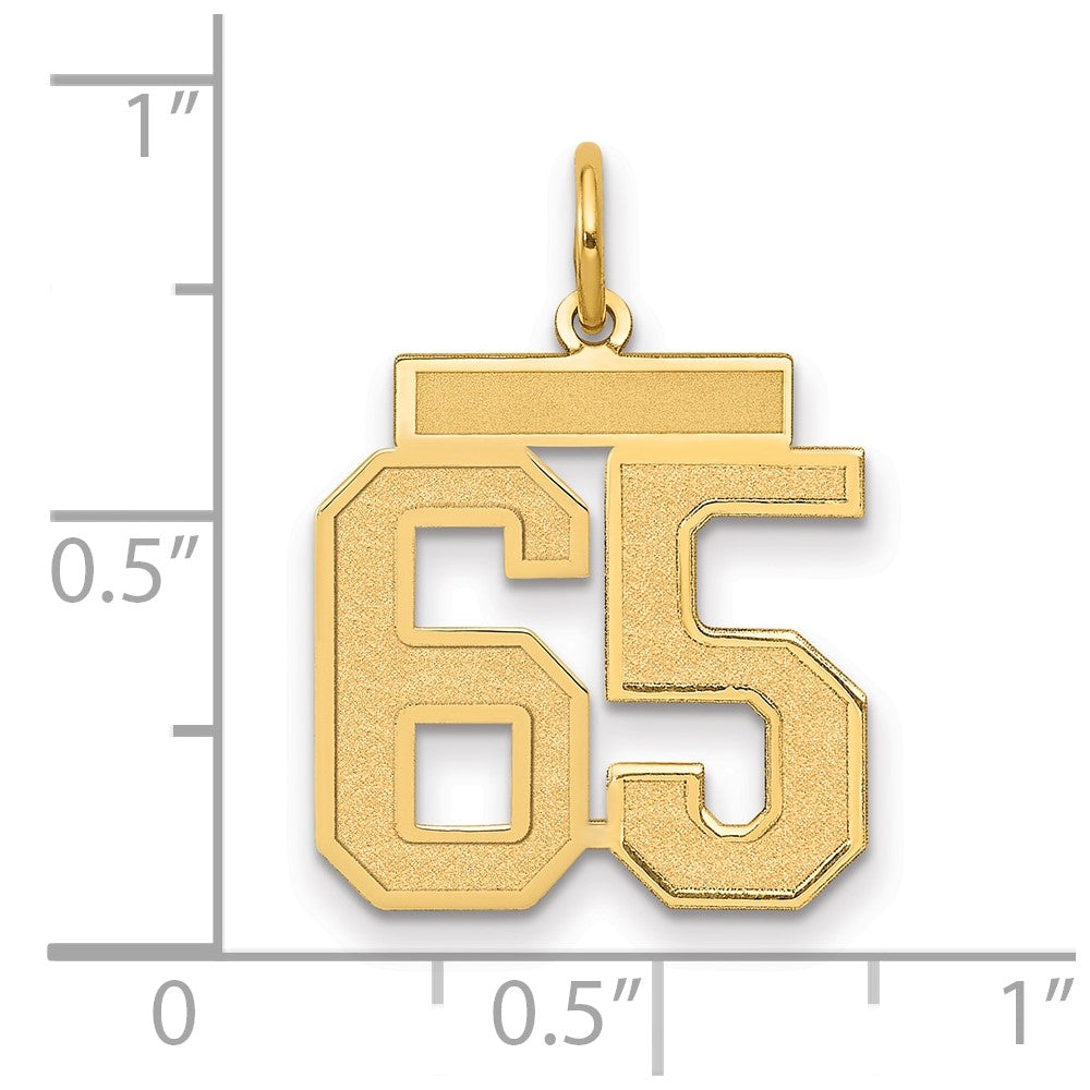 14K Gelbgold Mittel Satiniert Zahl 65 Charm