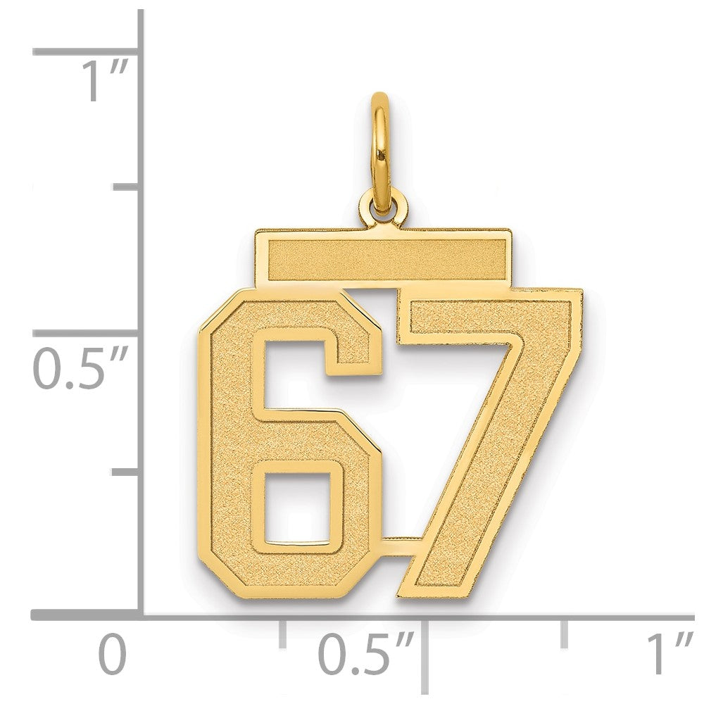 14K Gelbgold Mittel Satiniert Zahl 67 Charm