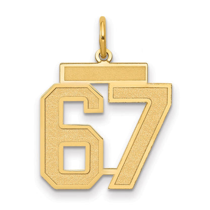 14K Gelbgold Mittel Satiniert Zahl 67 Charm