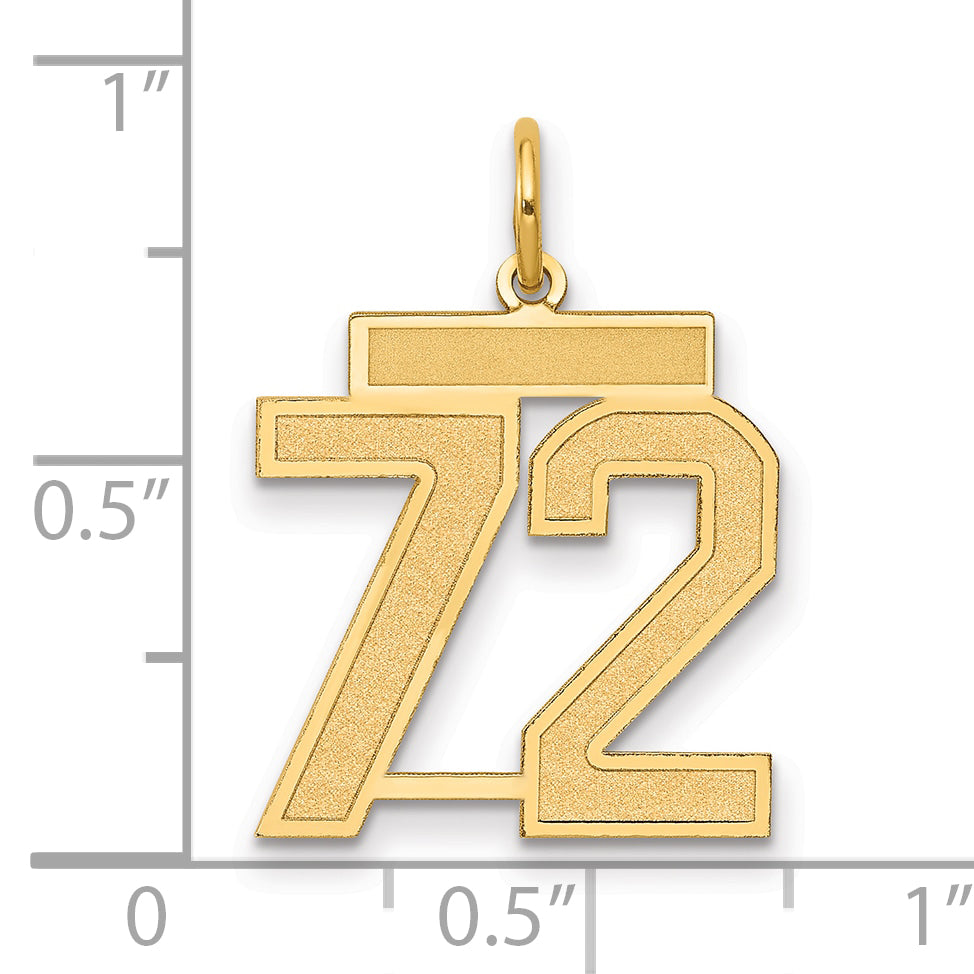 14K Gelbgold Mittel Satiniert Zahl 72 Charm