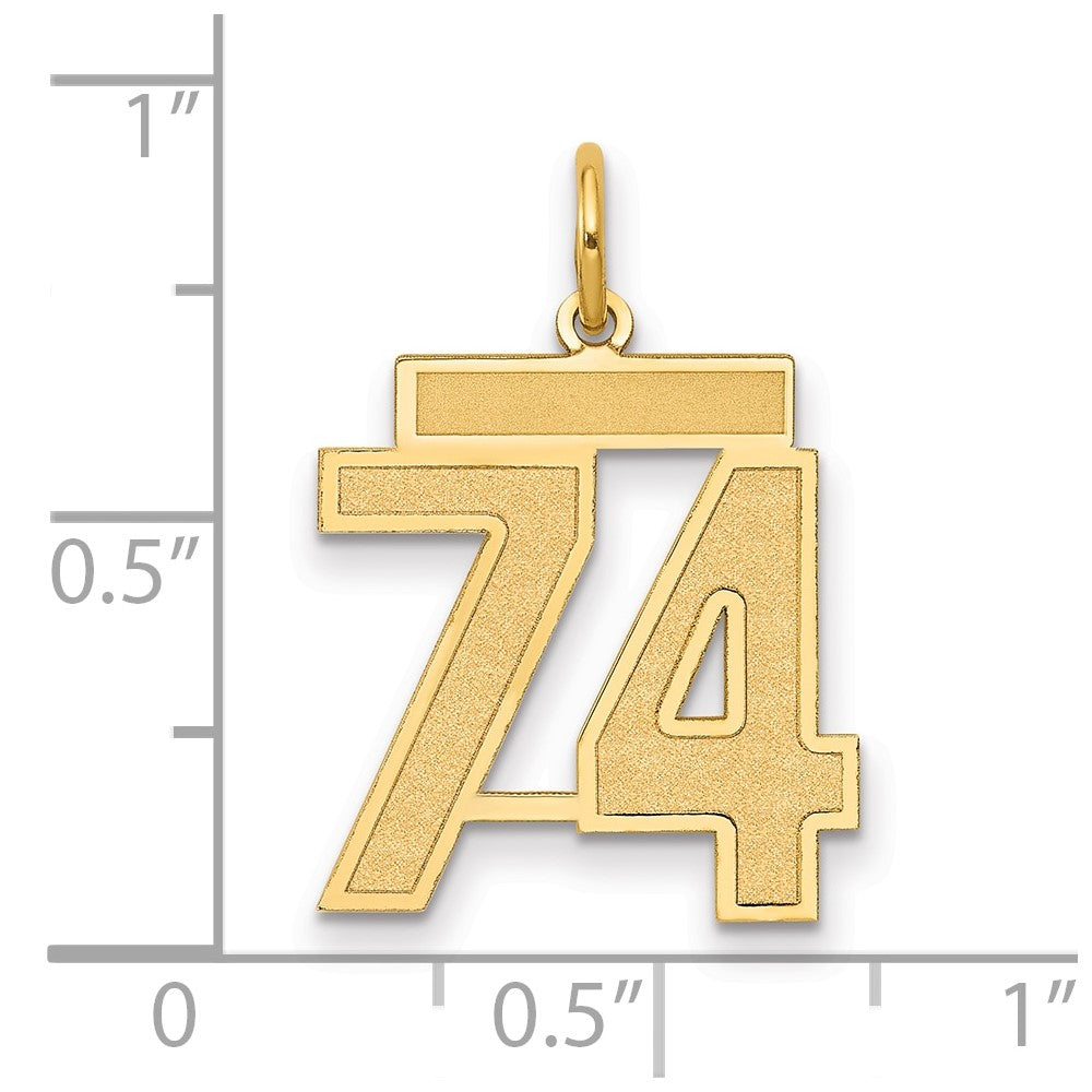 14K Gelbgold Mittel Satiniert Zahl 74 Charm