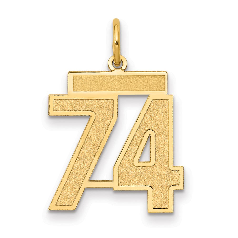 14K Gelbgold Mittel Satiniert Zahl 74 Charm