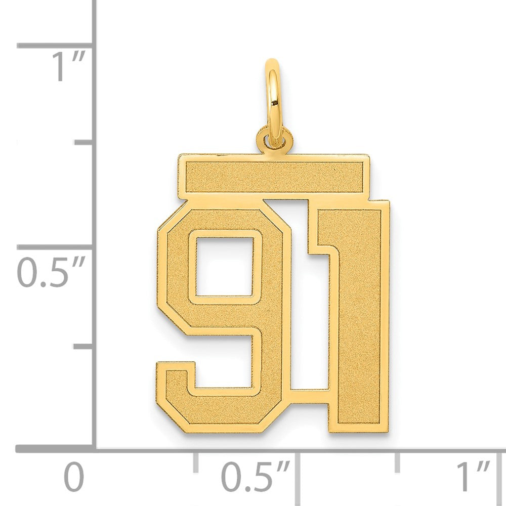 14K Gelbgold Mittel Satiniert Zahl 91 Charm