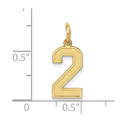 14K Gelbgold 14K Klein Satiniert Zahl 2 Charm