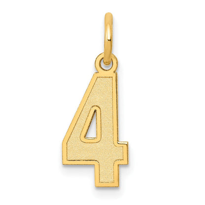 14K Gelbgold 14K Klein Satiniert Zahl 4 Charm