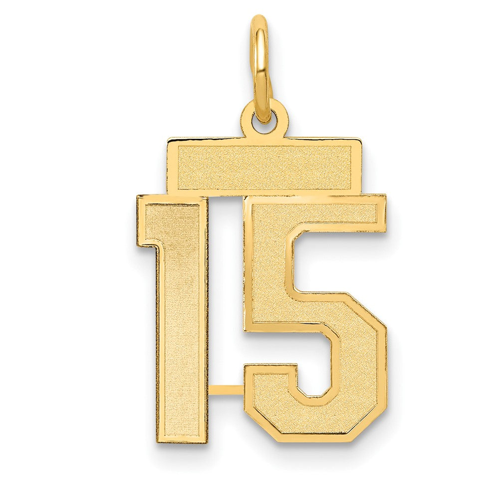 10K Gelbgold Klein Satiniert Zahl 15 Charm