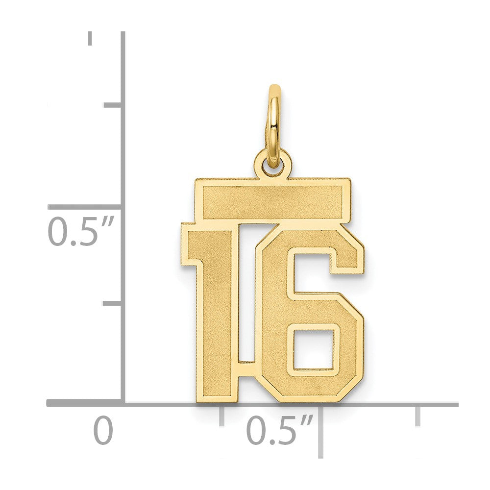 14K Gelbgold 14K Klein Satiniert Zahl 16 Charm