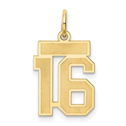 14K Gelbgold 14K Klein Satiniert Zahl 16 Charm
