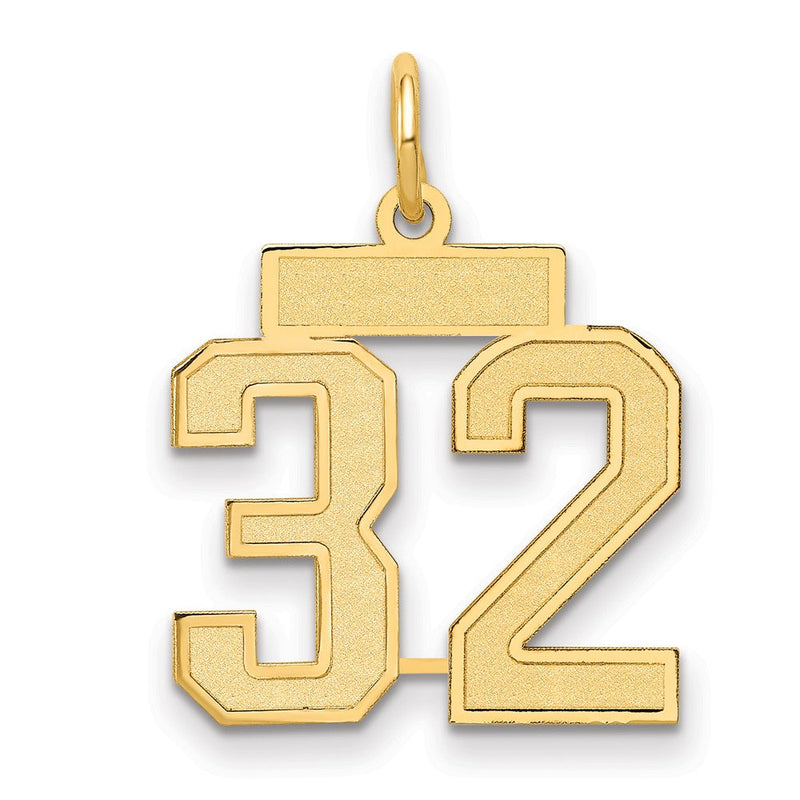 14K Gelbgold 14K Klein Satiniert Zahl 32 Charm
