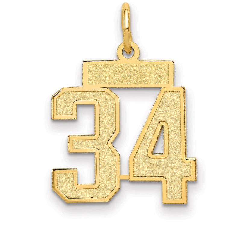 14K Gelbgold 14K Klein Satiniert Zahl 34 Charm