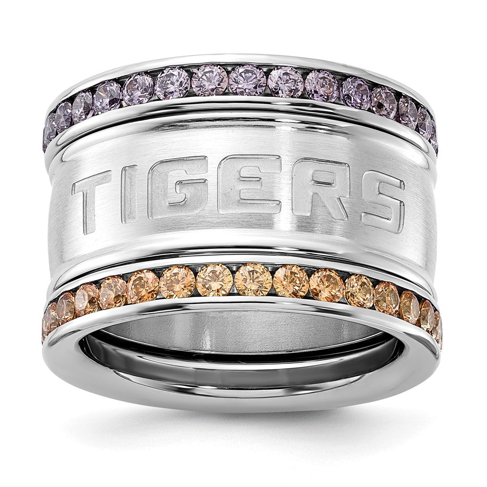 Edelstahl Collegiate Louisiana State U Kristall Stacked Ring Set (size 6 Nur)