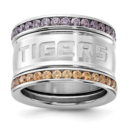 Edelstahl Collegiate Louisiana State U Kristall Stacked Ring Set (size 6 Nur)