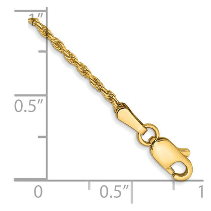 14K Gelbgold 1.3mm Diamantiert Massiv Machine Made Kordel mit Karabinerverschluss Gliederarmband