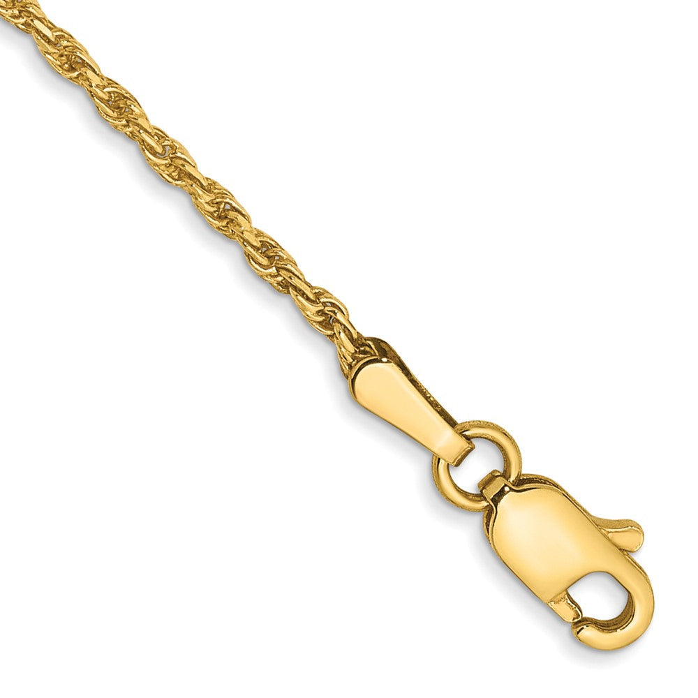 14K Gelbgold 1.3mm Diamantiert Massiv Machine Made Kordel mit Karabinerverschluss Gliederarmband