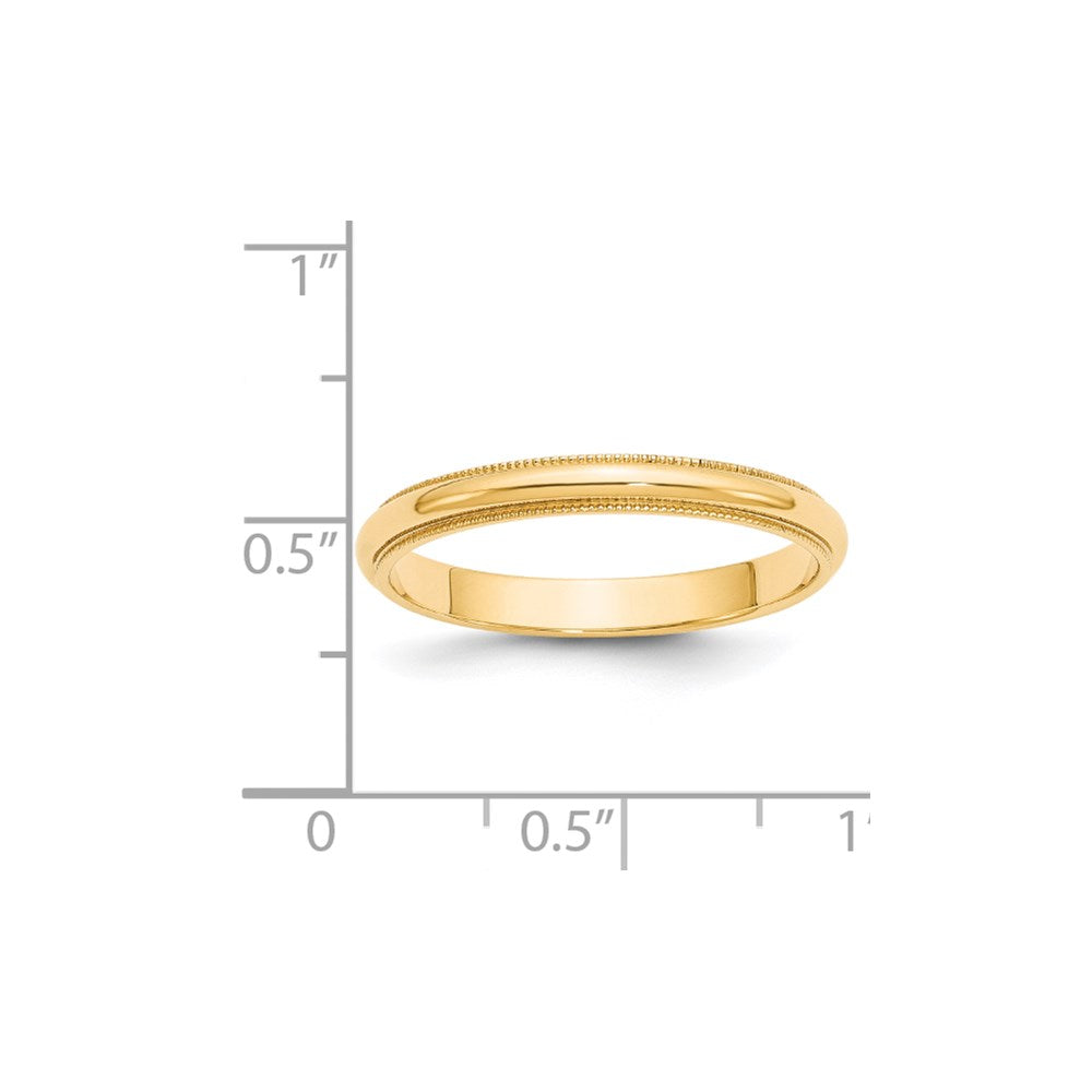 14K Gelbgold 3 mm Ehering, halbrund mit Milgrain