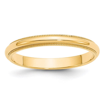 14K Gelbgold 3 mm Ehering, halbrund mit Milgrain