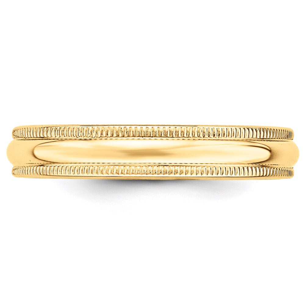 14K Gelbgold 4 mm Ehering, halbrund mit Milgrain