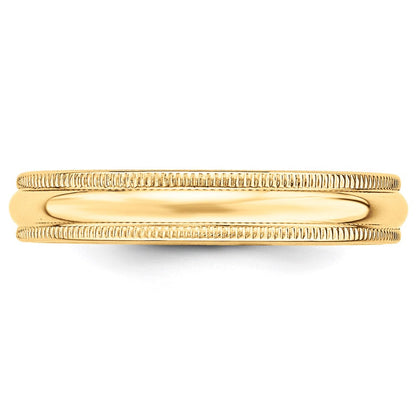 14K Gelbgold 4 mm Ehering, halbrund mit Milgrain