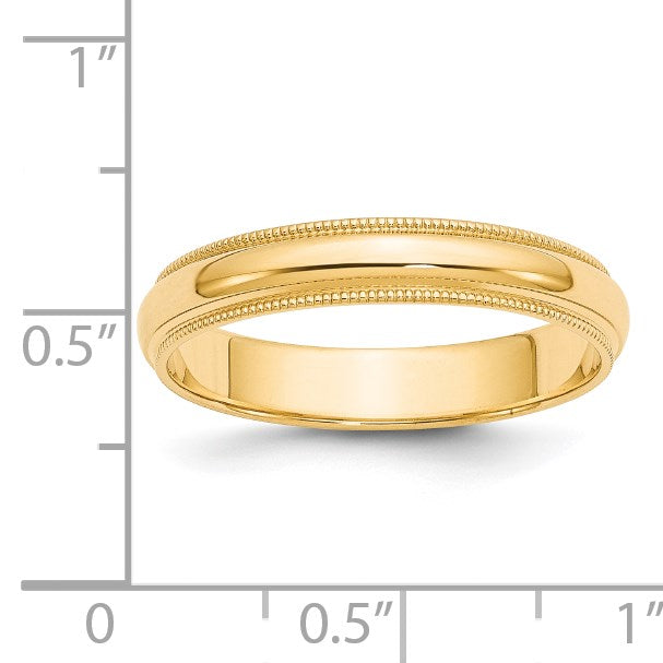 14K Gelbgold 4 mm Ehering, halbrund mit Milgrain
