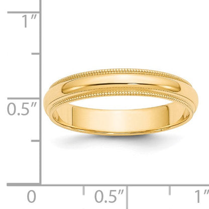 14K Gelbgold 4 mm Ehering, halbrund mit Milgrain